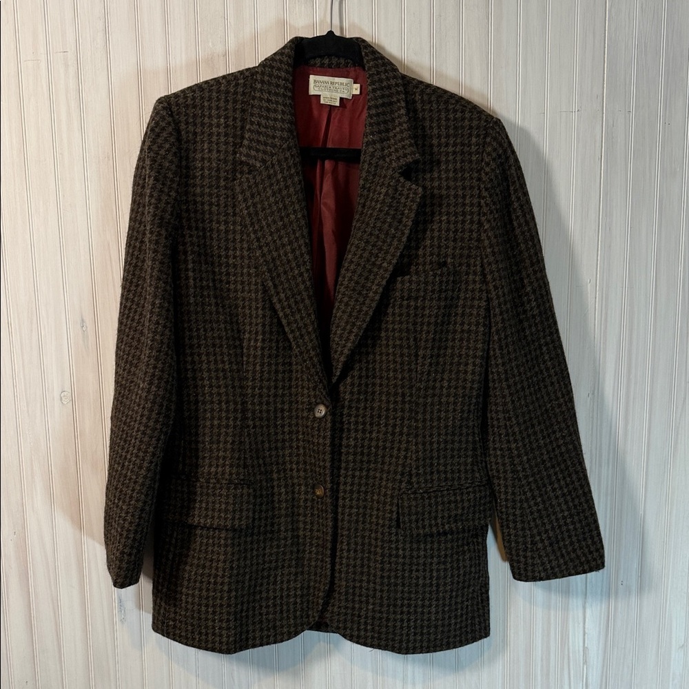 VINTAGE BANANA REPUBLIC SAFARI WOOL HOUNDSTOOTH BLAZER MEDIUM